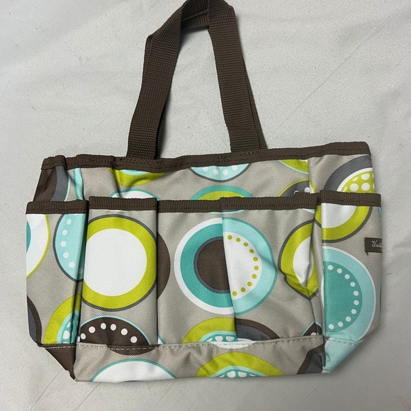 Thirty-One Utility Tote Pockets Caddy Organizer Minty Chip Circles‎ Craft Baby - Picture 1 of 11